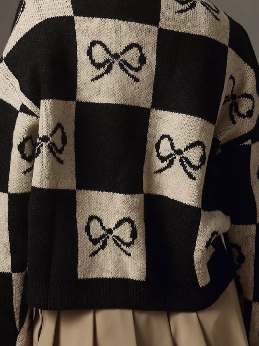 Lisa Says Gah Black and White Checkered Cardigan with Bow Design xs/s - Picture 4 of 12